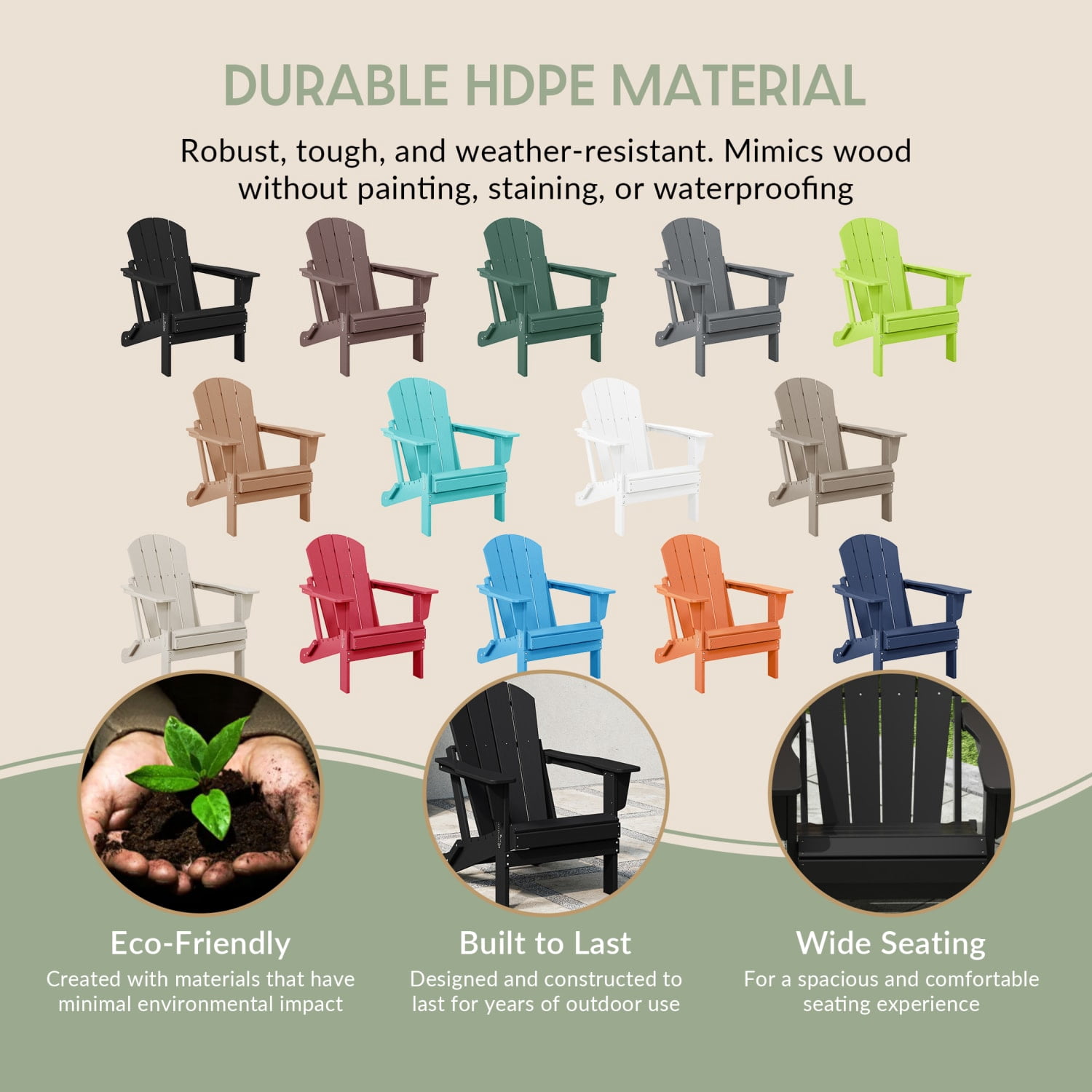 WestinTrends Malibu Outdoor Folding HDPE Adirondack Deck Chair - Patio & Outdoor Lounge, Weather‑Resistant, Black