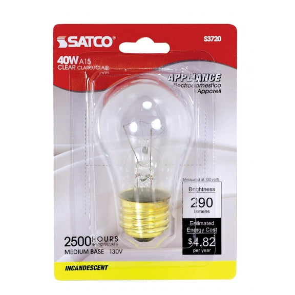 Satco S3720 A15 Incandescent Light Bulbs 40W max 130V 2700K E26 Medium Base Dimmable (20 Pack)