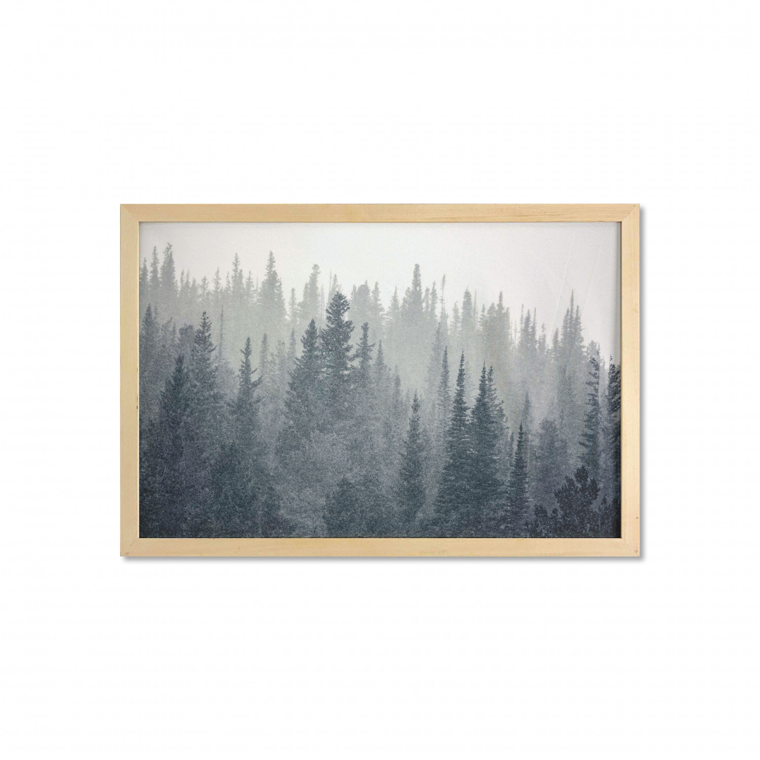 Dark Forest Wall Art with Frame, Gloomy Foggy Scene of Tall Pine Trees in National Park Colorado USA, Printed Fabric Poster for Bathroom Living Room, 35" x 23", Dark Slate Blue Dust, by Ambesonne - image 1 of 2