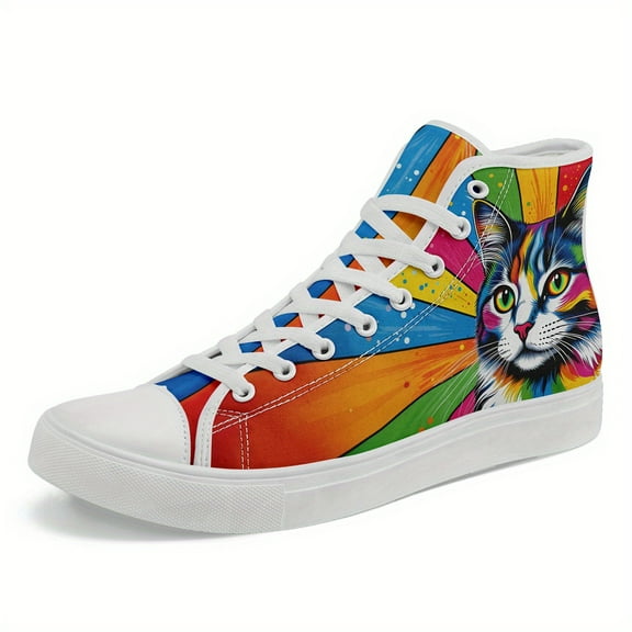 Coolcustomize Women's Fashion High-Top Sneakers - Colorful Pop Art Design, Lightweight Stylish Oversized Casual Shoes, Round Toe, Fabric Upper, Lady's Lace-Up Casual Boots, Suitable For All Seasons