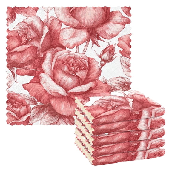 6 Pieces of Kitchen Towels 11x11Inch Kitchen Dish Cloths Kitchen Dish Towels Reuseable Cleaning Cloths Rose Seamless