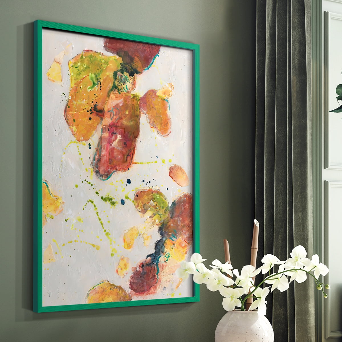 Attracting Love II Framed Print in Green Solid Wood Framed Print No Nail Hanging