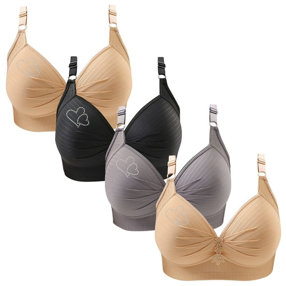 ylioge 4 Pack Wireless Bras for Women Plus Size XS-4X Push Up Bralettes Ladies Casual Breathable Support Lifting Underwear Multipack Bra