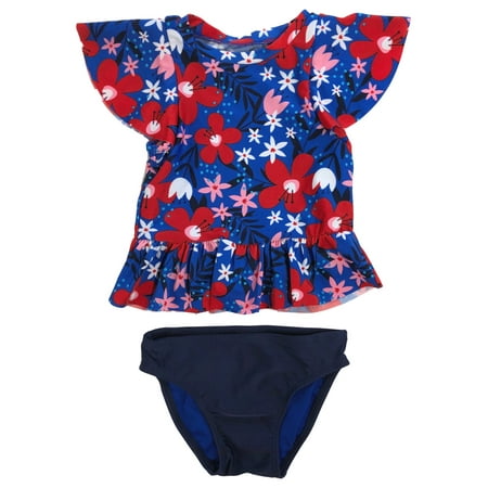 

Infant & Toddler Girls 2pc Blue & Red Floral Rash Guard Swim Suit Set 3T
