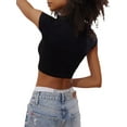 thumbnail image 5 of xiaxaixu Women Short Sleeve Crop Tops Solid Color Crew Neck Slim Fit Knitted Ribbed T-Shirts Summer Exposed Navel Shirts, 5 of 5