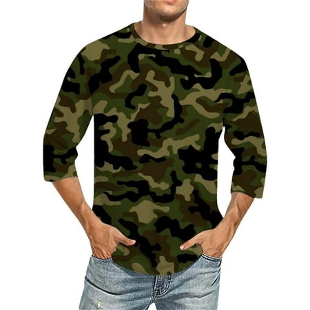 Charmgo Camo Shirts, Men's Fashion Casual Camouflage Print Long Sleeve T Shirt Top Mens Graphic T Shirts Shirts for Men, Clearance Sales Today Deals Prime Army Green L