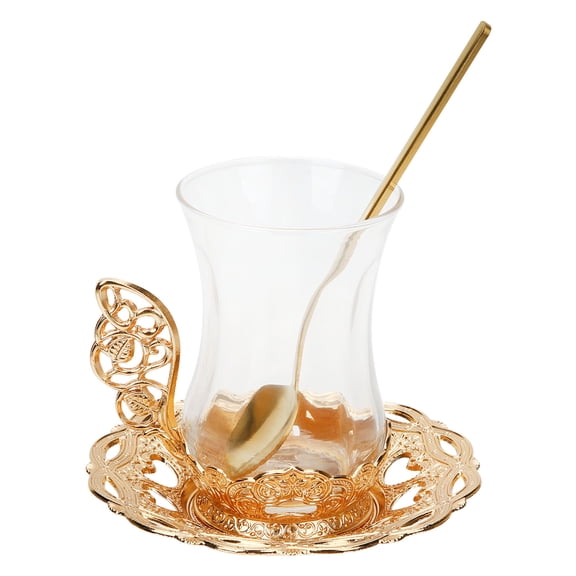 Topbathy Golden Glass Coffee Cup with Saucer and Spoon for Home Office Use Elegant Tea Cup Set Made of Material 1 Set