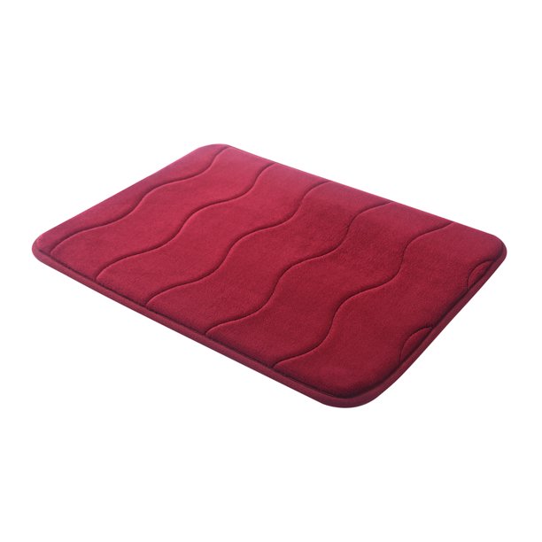 Burgundy Wave Stitched Velvet Memory Foam Bath Mat Set 17"x24" AND 24