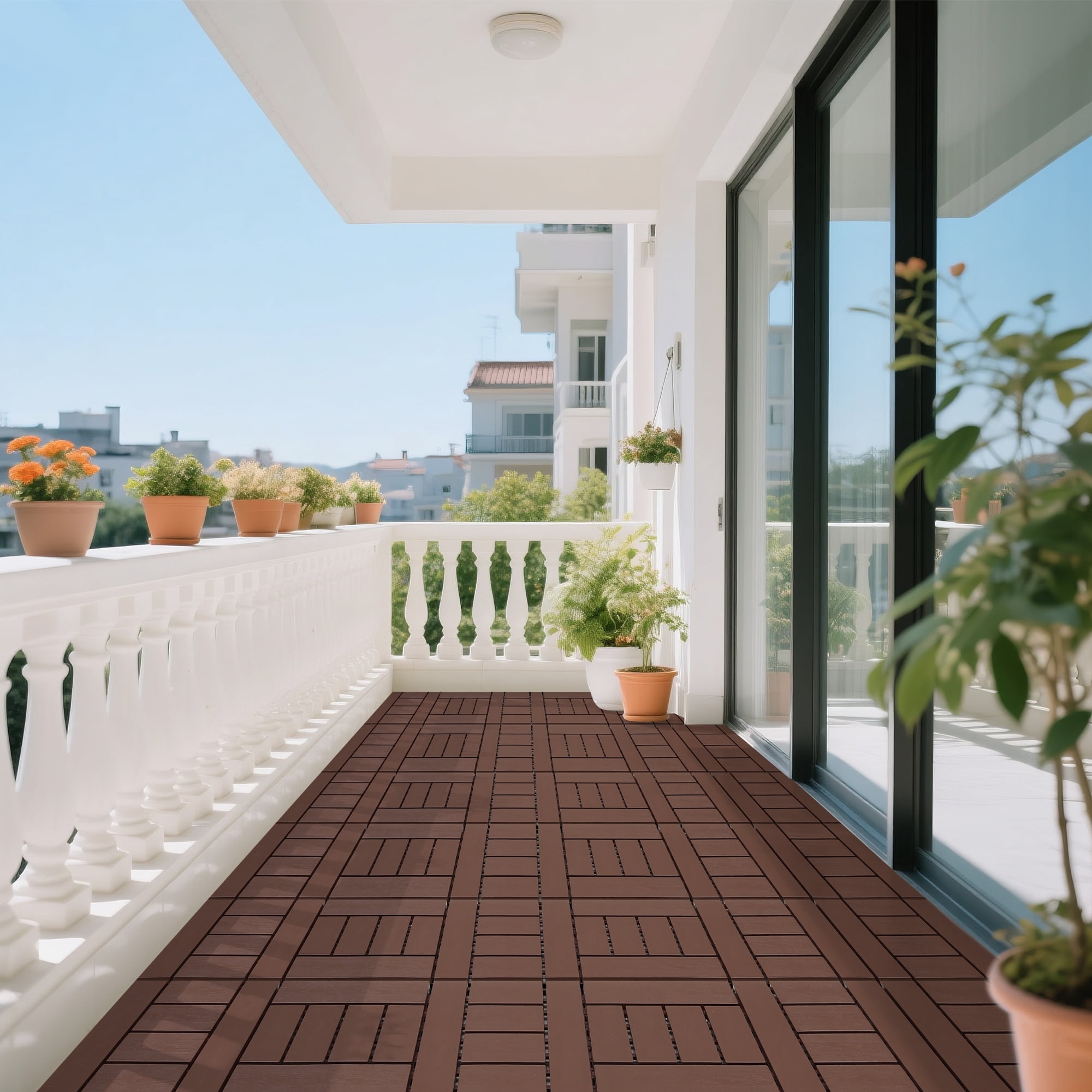 Interlocking Deck Tiles 12x12 Inch Outdoor Flooring, Waterproof PP Patio Floor Tiles DIY