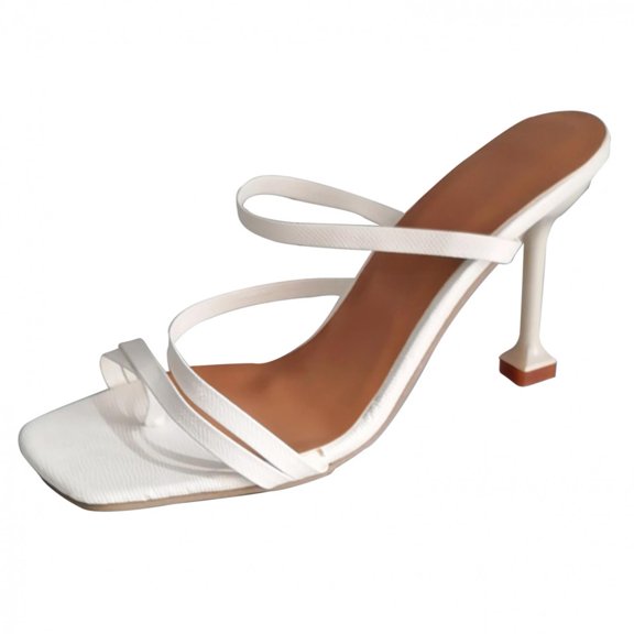 LoyisViDion Women Thin Heels Square Toe Casual Sandals Sexy Vintage Fashion High Heels White 7.5(38)