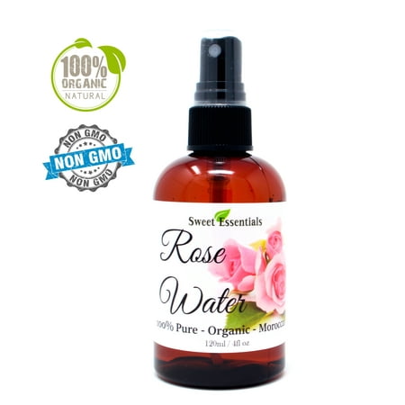 Premium 100% Pure Organic Moroccan Rose Water - 4oz With Sprayer - Imported From Morocco - (Also Edible) Rich in Vitamin A and C, it is Packed With Natural Antioxidants and Anti-Inflammatory (Best Organic Rose Water)
