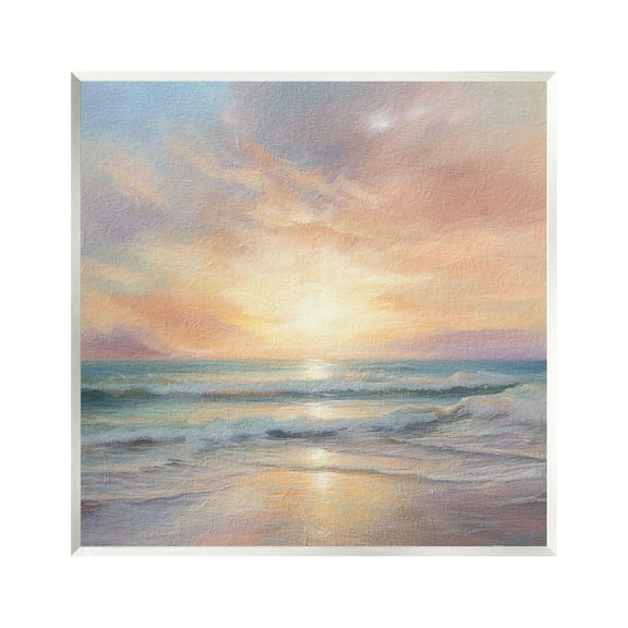 Stupell Industries Coastal Sunset Reflection Nature Painting Unframed Art Print Wall Art, 12 x 12