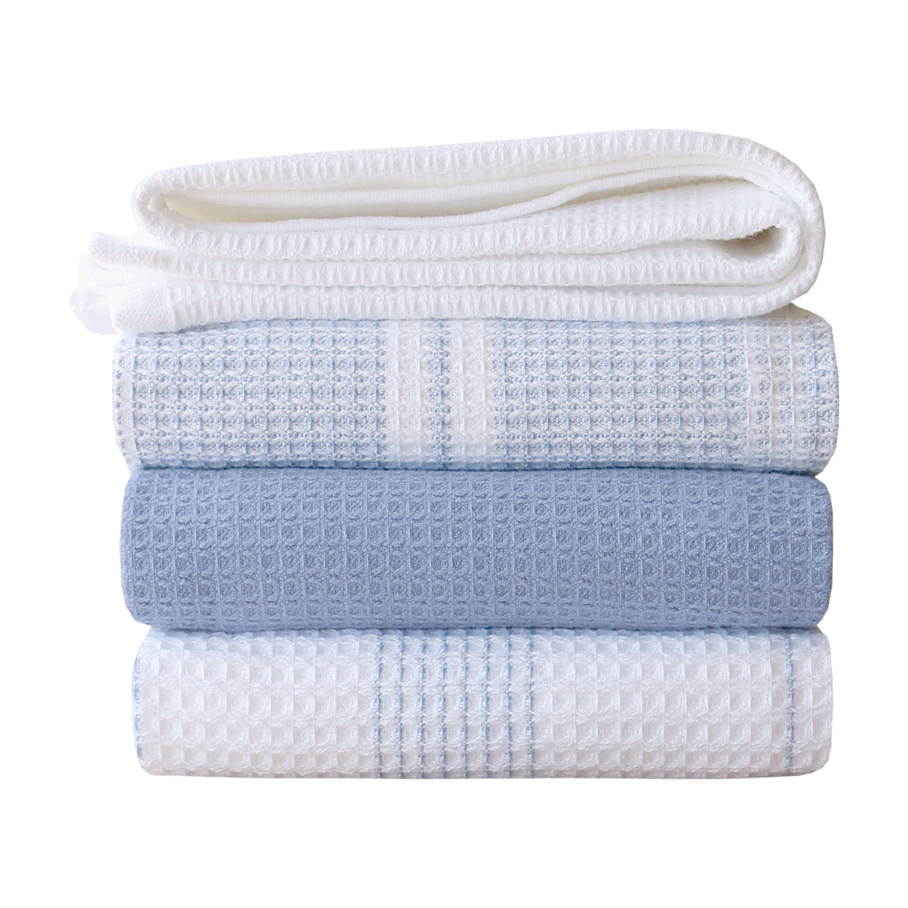 Better Homes & Gardens 4 Piece Waffle Kitchen Towel, Blue Linen