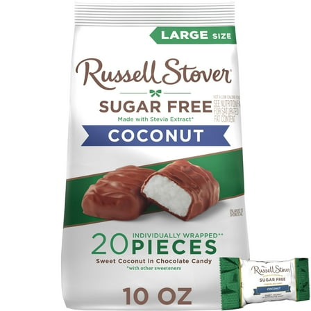 RUSSELL STOVER Sugar Free Coconut in Chocolate Candy, 10 oz. bag