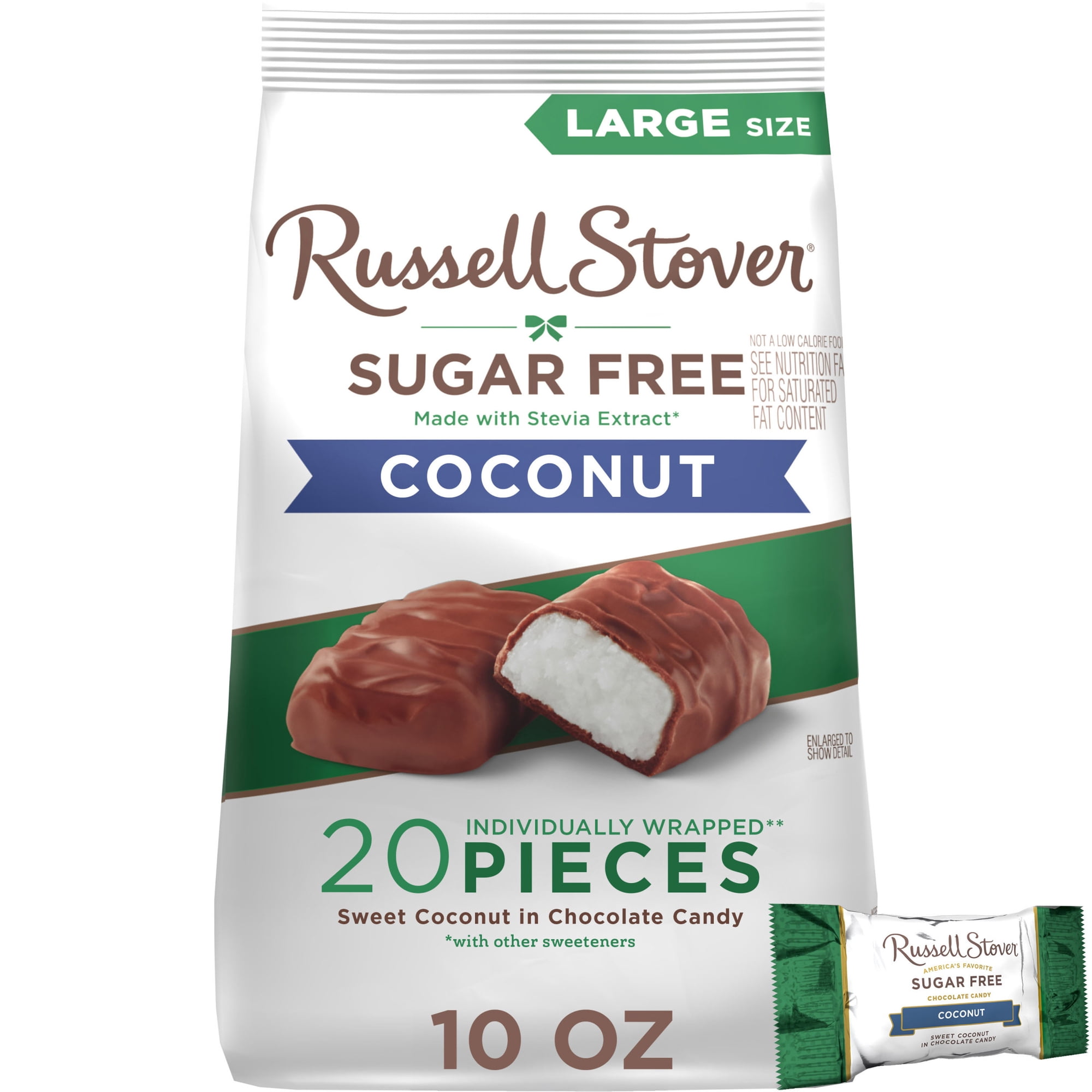RUSSELL STOVER Sugar Free Coconut Chocolate Candy, 10 oz. Bag