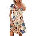 thumbnail image 2 of SELONE Red White Blue Party Dresses Red White Blue Party Dresses Summer Seaside Fashion Casual Short Sleeve Round Neck Dress American Flag Clothing Fourth of July Outfits Show Your Pride Blue XL, 2 of 5