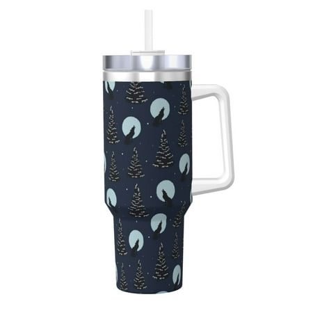 

Susaid Night Forest Wolf Print Indoor Outdoor Straw Lid 40oz Ice Bully With Handle Stainless Steel Cup for Home Office and Car