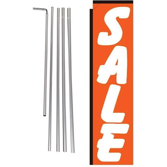 Sale Advertising Rectangle Feather Banner Flag with Pole Kit and Ground Spike, Orange and White