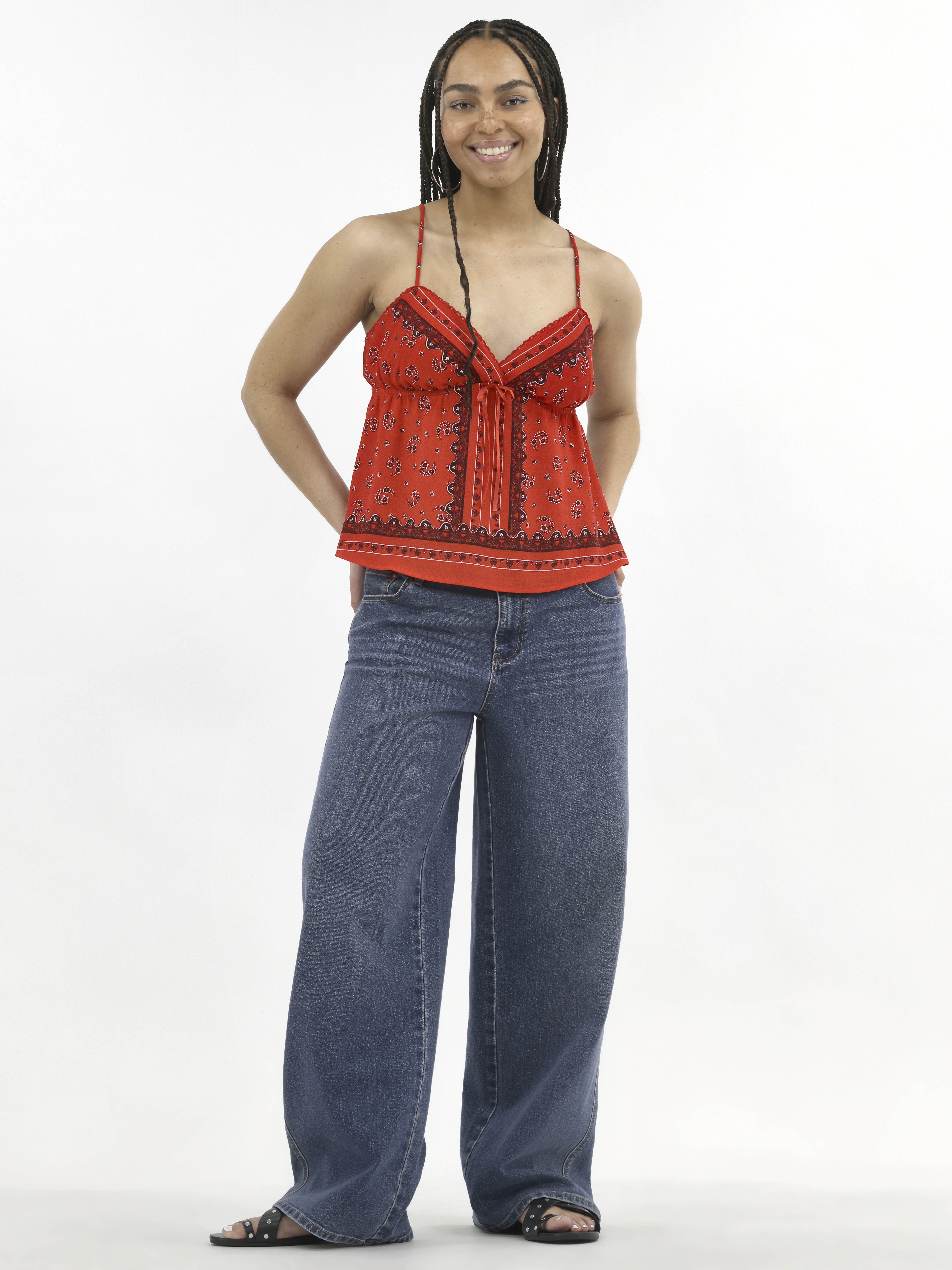 No Boundaries Women's Bra Cup Tank Top with Crocheted V-Neck