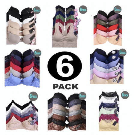 

247 Frenzy Women s PACK OF 6 Assorted Color Mystery Everyday Sofra Mamia Bra Bundle - Regular & Plus