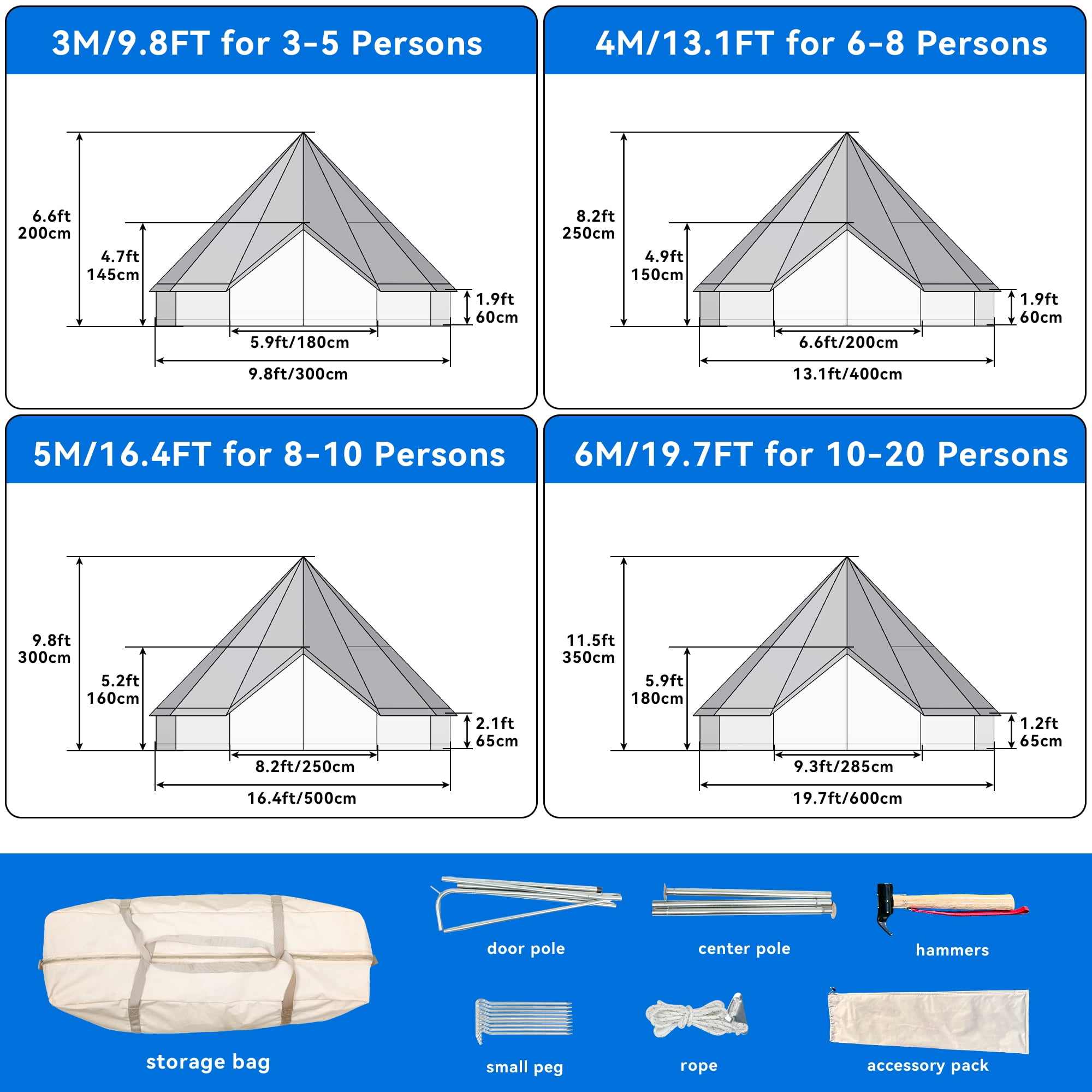 Dextrus 4 Seasons Glamping Bell Tent Waterproof with Stove Jacks & Windows for Camping, Picnic, Barbecue