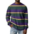 thumbnail image 2 of Men's Stripe Crewneck Waffle Knit Print Pullover Sweatshirt, Long Sleeve Casual Daily Top for Fall Spring,Purple,2XL, 2 of 9