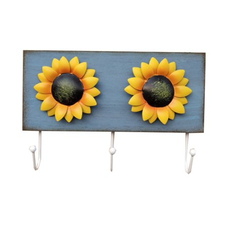 

1pc Rural Style Sun Flower Hook Beautiful Wall Decoration Creative Wooden Board Hook for Home (Blue)