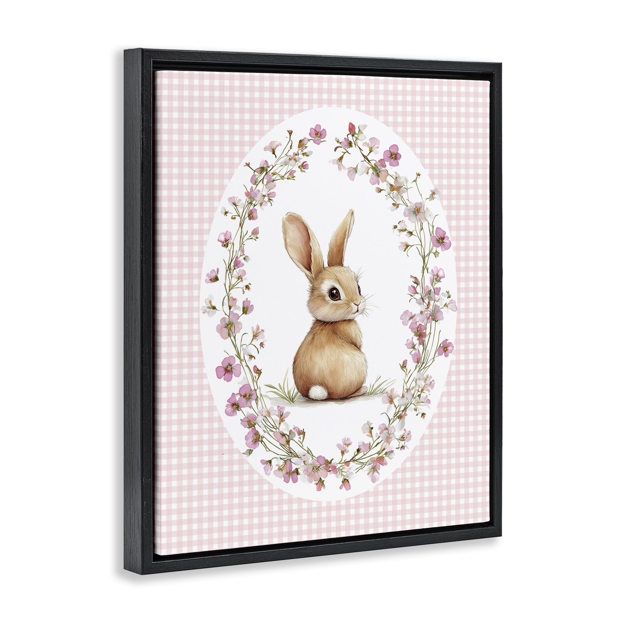 Stupell Industries Spring Gingham Rabbit Black Framed Floater Canvas Wall Art, design by Christine Simpson Art