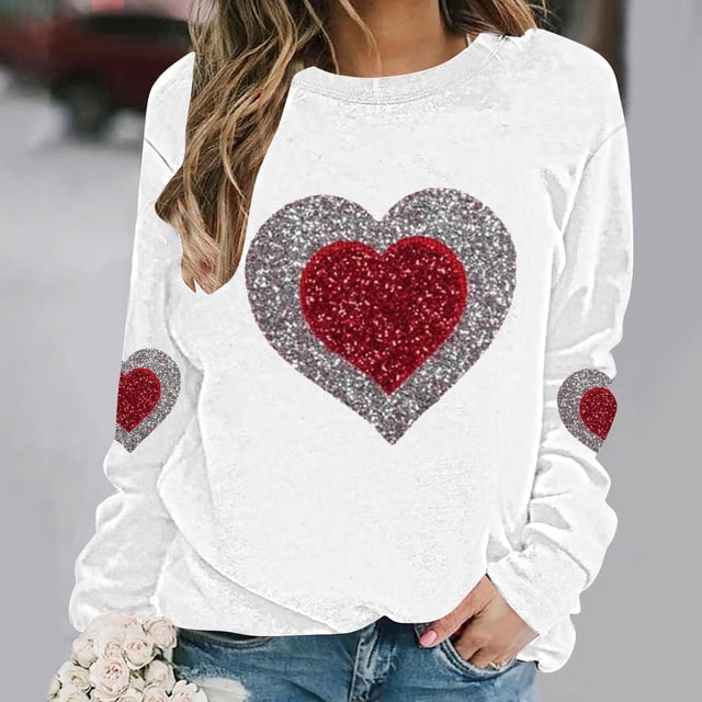 ICHUANYI Chandail en Molleton Graphique Cœur pour Femmes, Col Rond, Décontracté, Oversize, Manches Longues