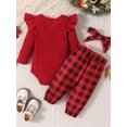 thumbnail image 4 of Christmas Clothes Baby Clothes Set 6M 12M 18M 24M 3 Pcs Sets Long Sleeve Romper Tops+Cartoon Print Pants+Headband Cotton Baby Clothing, 4 of 10