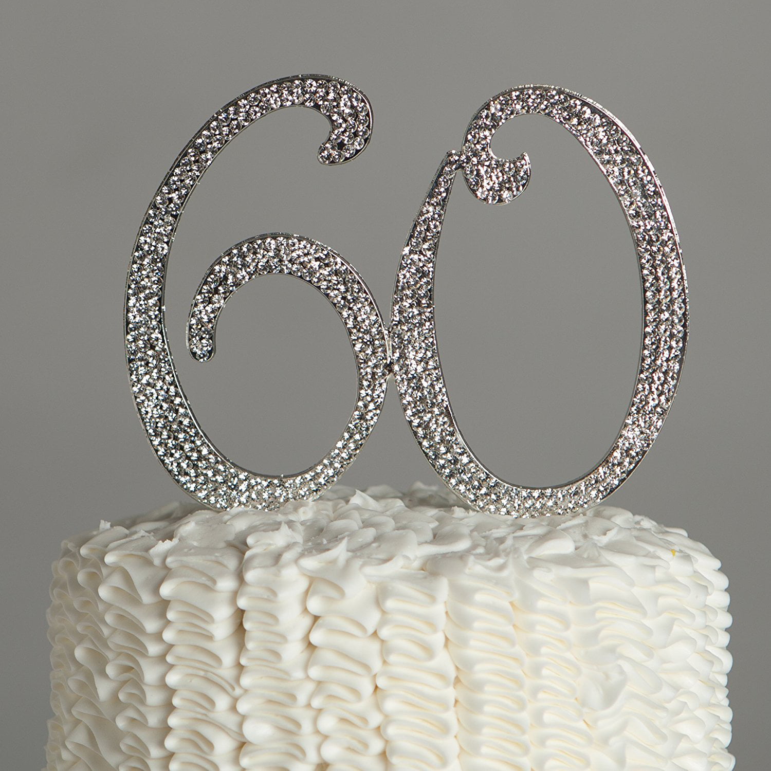 60 Cake Topper For 60th Birthday Or Anniversary Silver Party