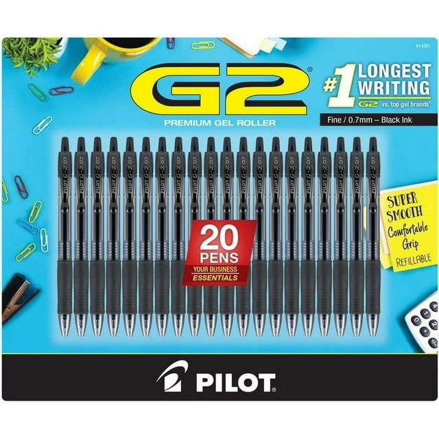 Bolígrafos de gel Pilot G2 Premium con punta fina de 0,7 mm, color negro, 20 unidades
