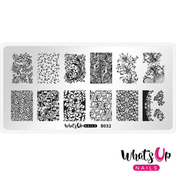 Whats Up Nails B032 Floral Swirls Metal Stamping Plate for Nail Art Design