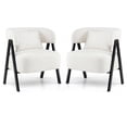 thumbnail image 1 of Costway 2 PCS Faux Rabbit Fur Upholstered Armchair w/Lumbar Pillow & Metal Legs White, 1 of 9
