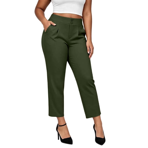 Admvng Womens Cropped Dress Pants Solid Office Casual Trousers with Pockets