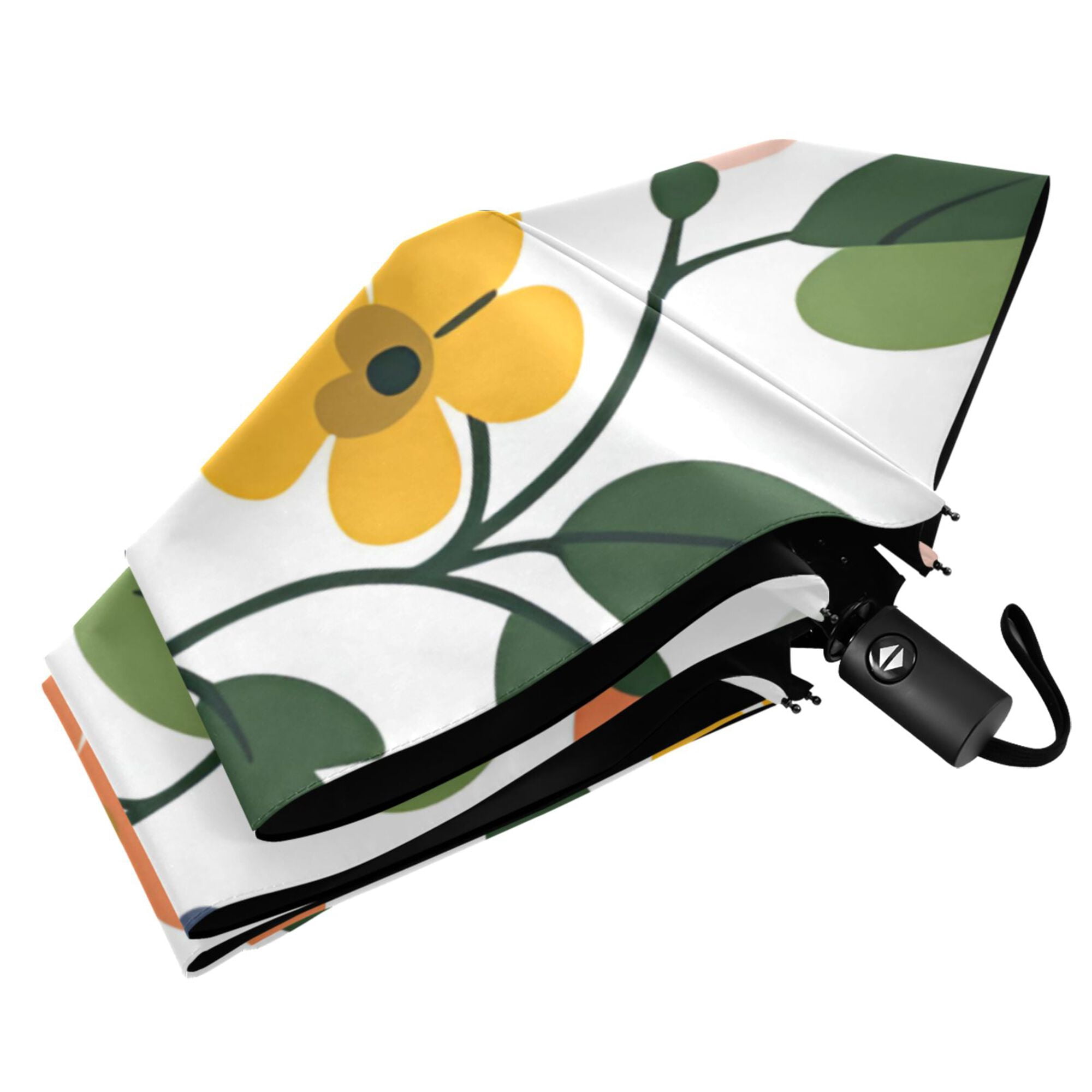 FORMRS Travel Umbrella Folding Auto Open Close Windproof Rain UV Protection, Retro Colorful Flowers