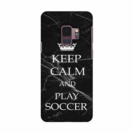 Samsung Galaxy S9 Case - Soccer - Keep Calm Play Soccer - Black Marble, Hard Plastic Back Cover, Slim Profile Cute Printed Designer Snap on Case with Screen Cleaning