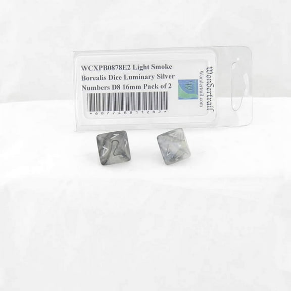 Light Smoke Borealis Dice Luminary with Silver Numbers D8 Aprox 16mm (5/8in) Pack of 2 Wondertrail