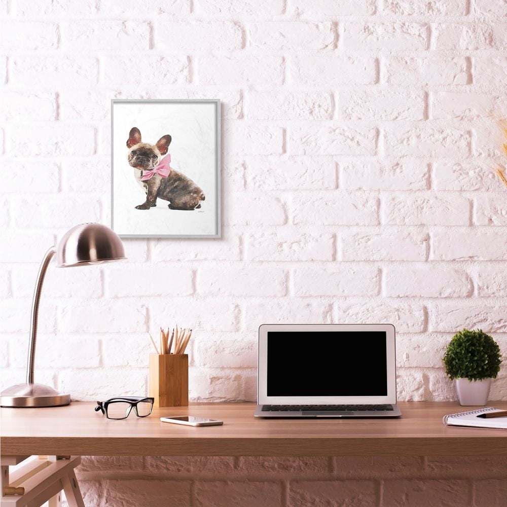 Stupell Industries Puppy Pink Bow Cute Pet Dog Watercolor Framed Wall Art by Amanda Greenwood