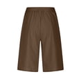 thumbnail image 5 of RYRJJ Cotton Linen Bermuda Shorts for Women Summer Casual Knee Lenght Shorts Button Elastic Waist Wide Leg Short with Pockets(Brown,M), 5 of 6