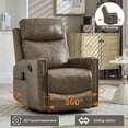thumbnail image 4 of Genuine Leather Manual Recliner Chair, Swivel Rocking Recliner Chair with Heating and Massage for the Elderly, Ergonomic Lounge Single Sofa Seat, Camel, 4 of 6