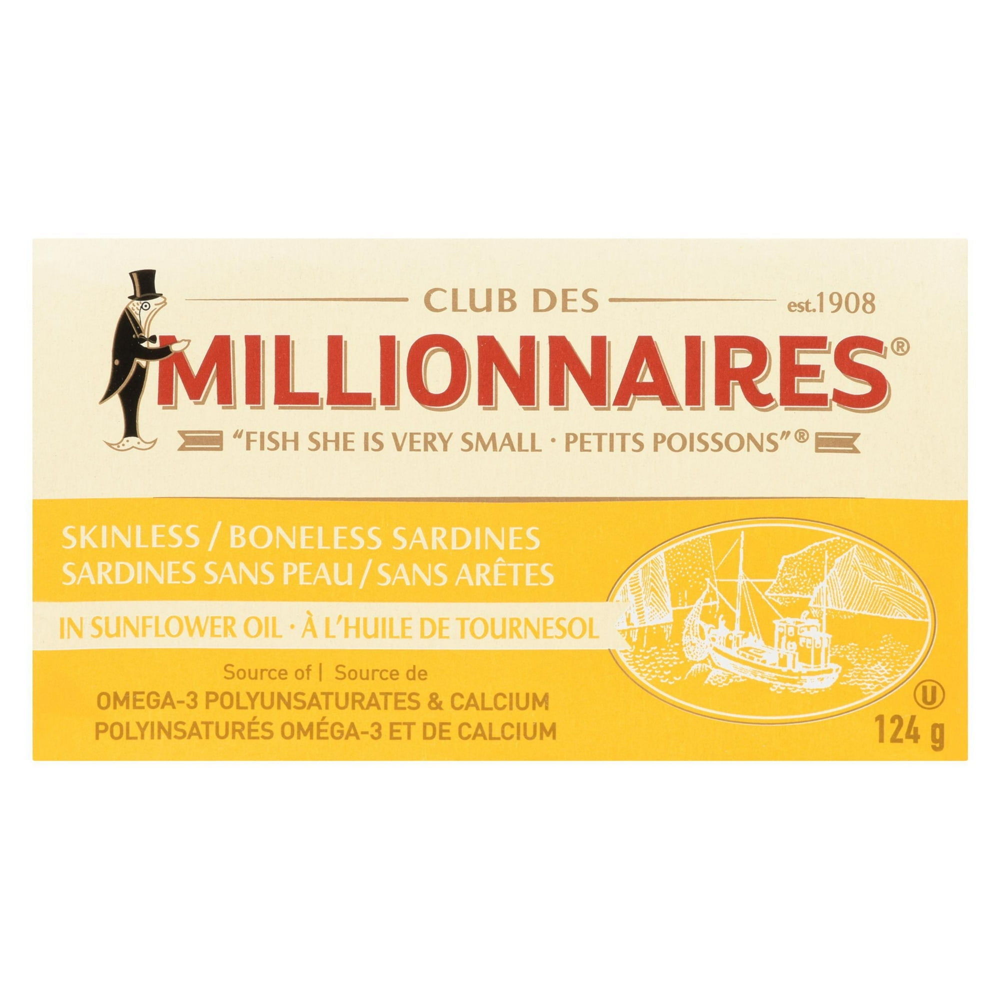 Sardines désossées et sans peau à l'huile de tournesol Millionnaires 124g