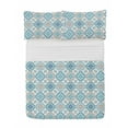thumbnail image 1 of Quatrefoil Microfiber Bedspread Set, Tangled Modern Lisbon Pattern Based on Traditional Oriental Tiles, Soft Bedding Set with Pillow Shams & Comforter, 3 Sizes, Blue Tan White, by Ambesonne, 1 of 1