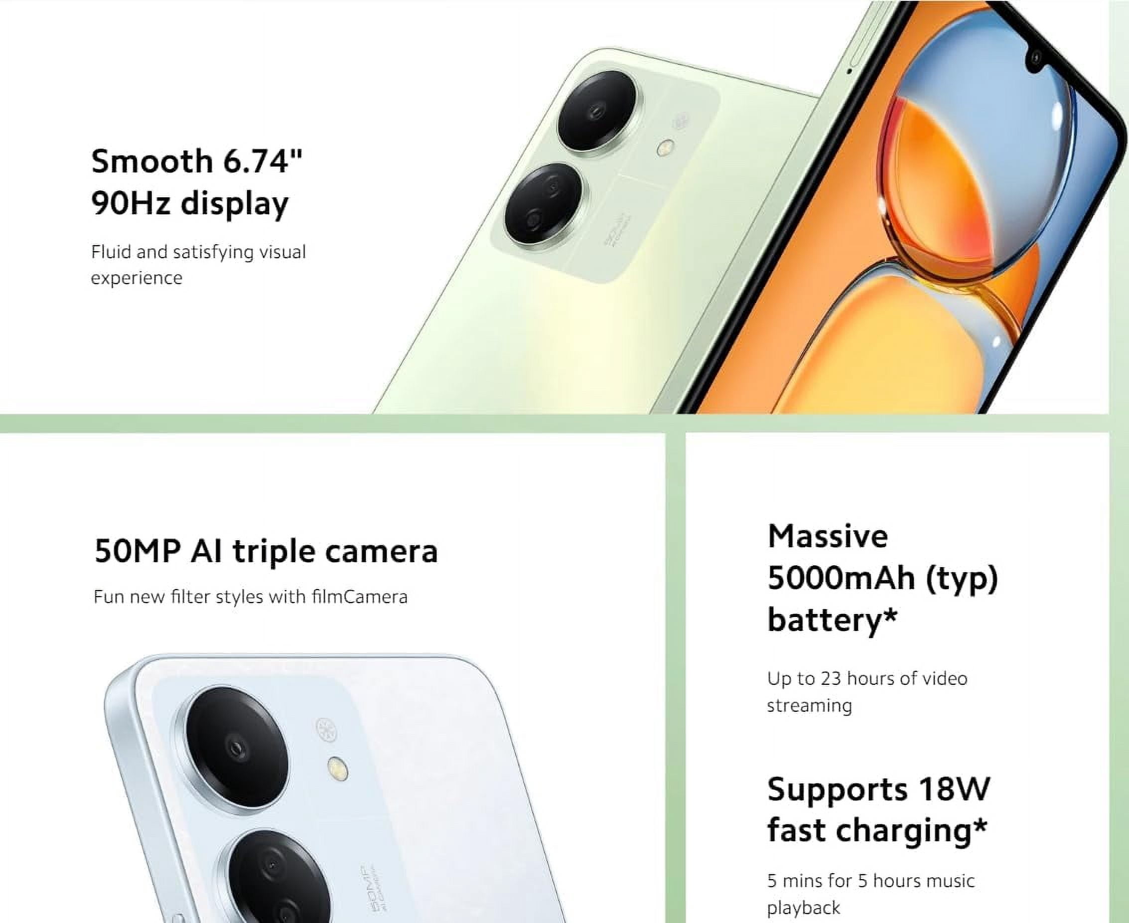 Redmi Xiaomi 13C 4G LTE (256GB + 8GB) Factory Unlocked Global ROM GSM 6.74" 50MP Triple Camera (for Tmobile, Metro, Tello, Mint & Globall) (Midnight Black Global ROM)