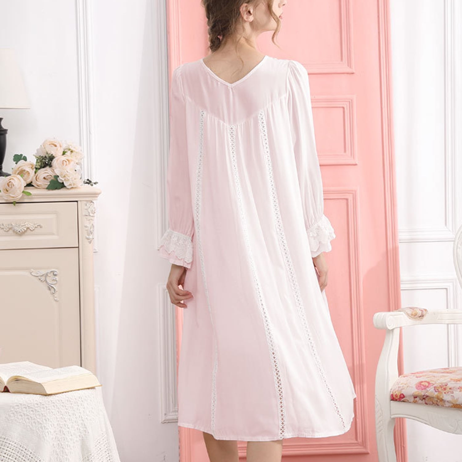 Homgro Women's Long Sleeve Nightgown Cotton Sleep Dress A line