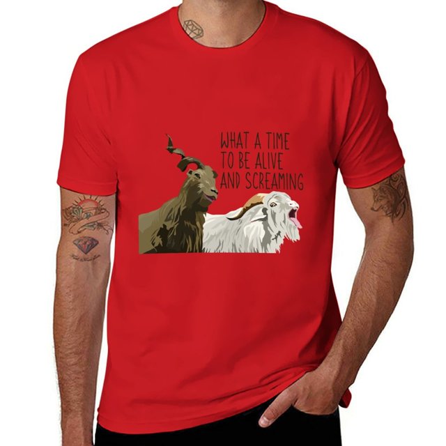 Nuevo, qué momento para estar vivo y cabras gritando, camisetas negras, camisetas de anime, camisetas de gran tamaño para hombres