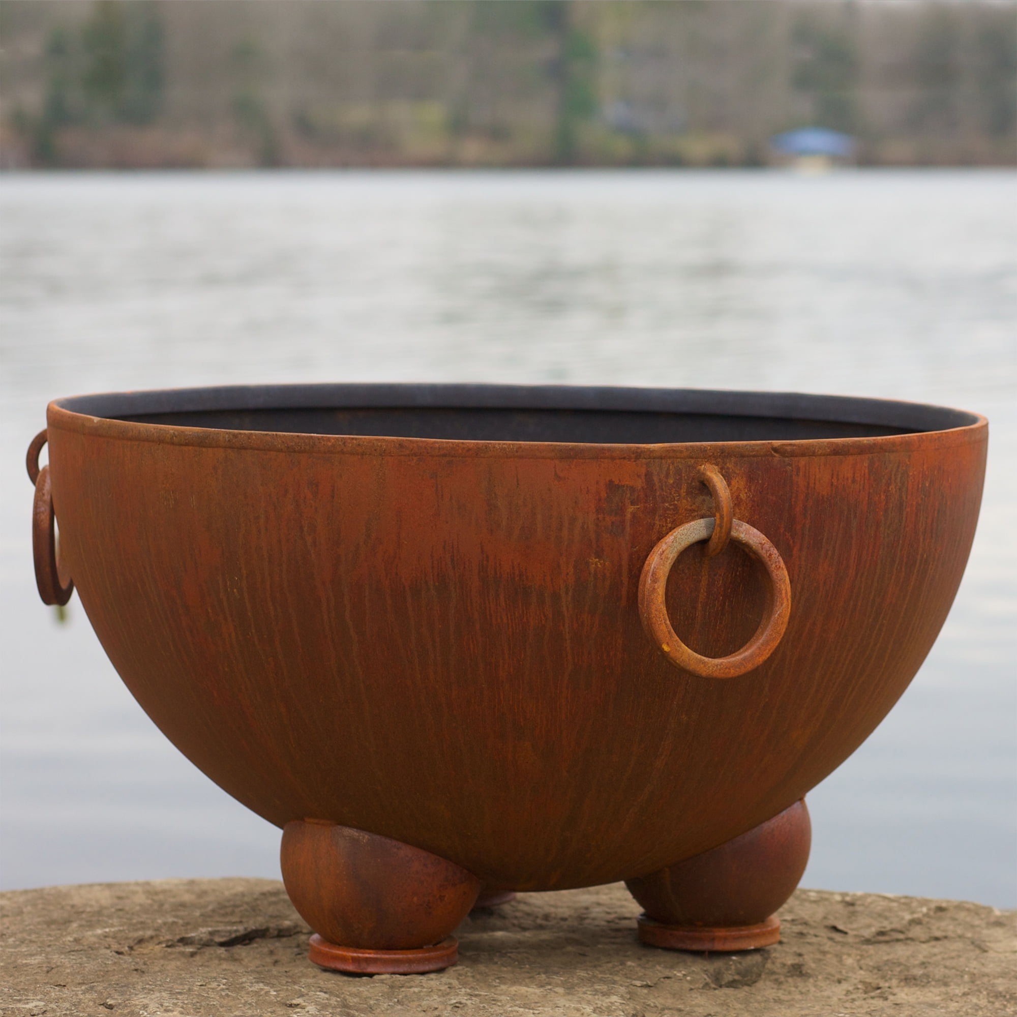 Nepal Natural Gas Fire Pit Bowl Outdoor Patio Furniture Steel Firepit Iron Oxide Finish Includes Brass Burner Electronic Ignition 50lbs Lava Rock Flex Line Kit Plate and Heat Shield