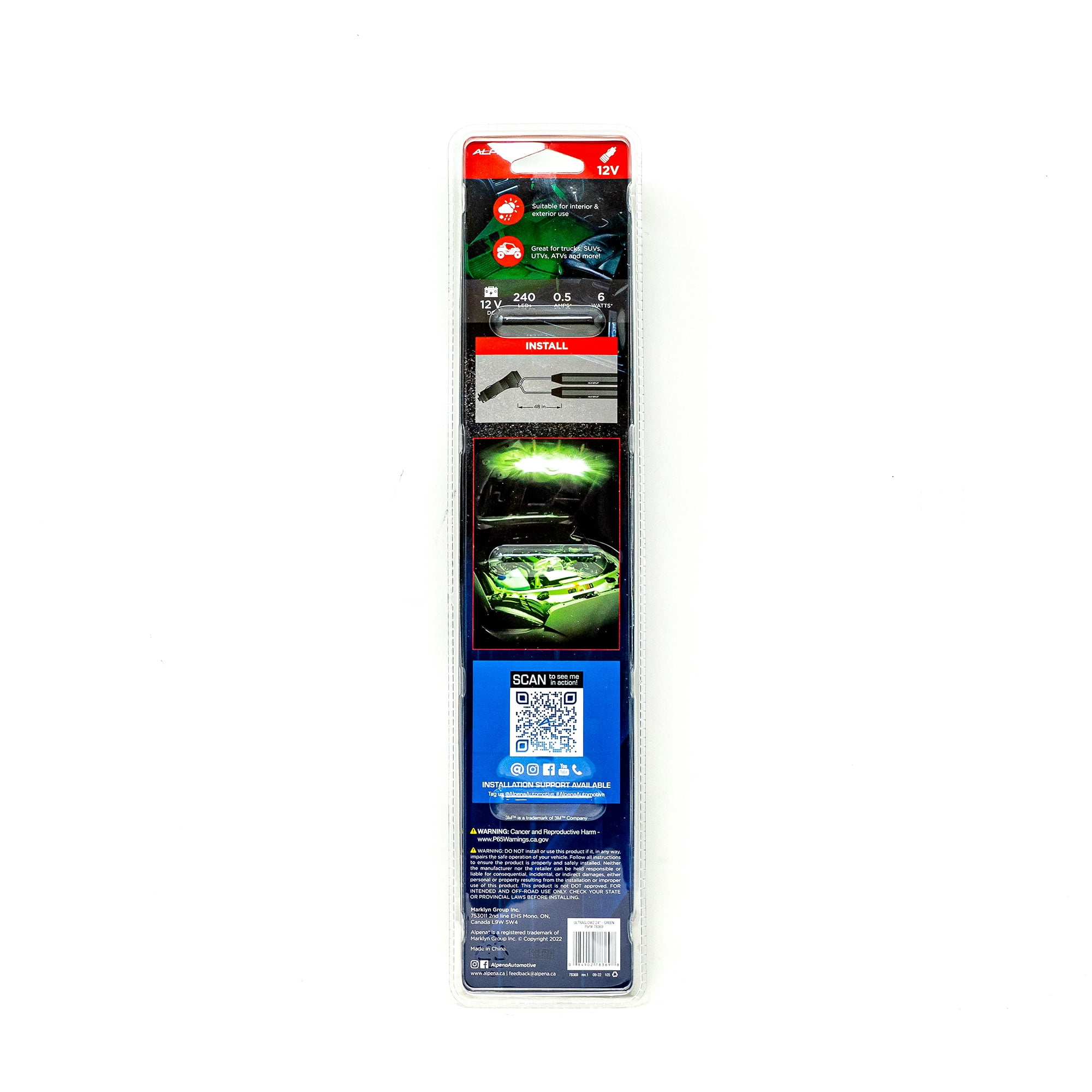 2X 12 Ultra Green SMD LED Strip Lights For Car Interior Footwell & Exterior - Ambient Lighting