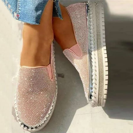 

Shoes for Women LnjYIGJ Women s Single Shoes Rhinestones Thick-Soled Flat Shoes Casual Students Shoes