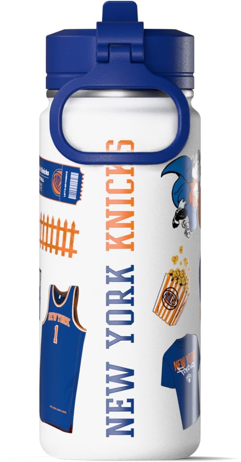 Hydrapeak x NBA Officially Licensed New York Knicks 20 oz Active Water Bottle with Straw Lid and Handle Reusable Stainless Steel Double Wall Insulated Sports Gift for Kids/Adults